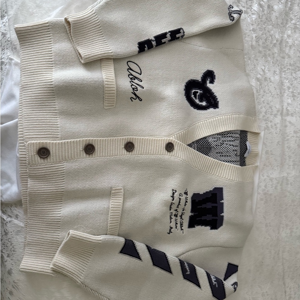 Off-White Cream and Black Men's Cardigan